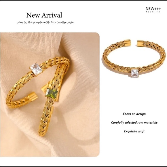 New Unique 18K Gold Woven Zircon Cuff Bracelet - Picture 10 of 13